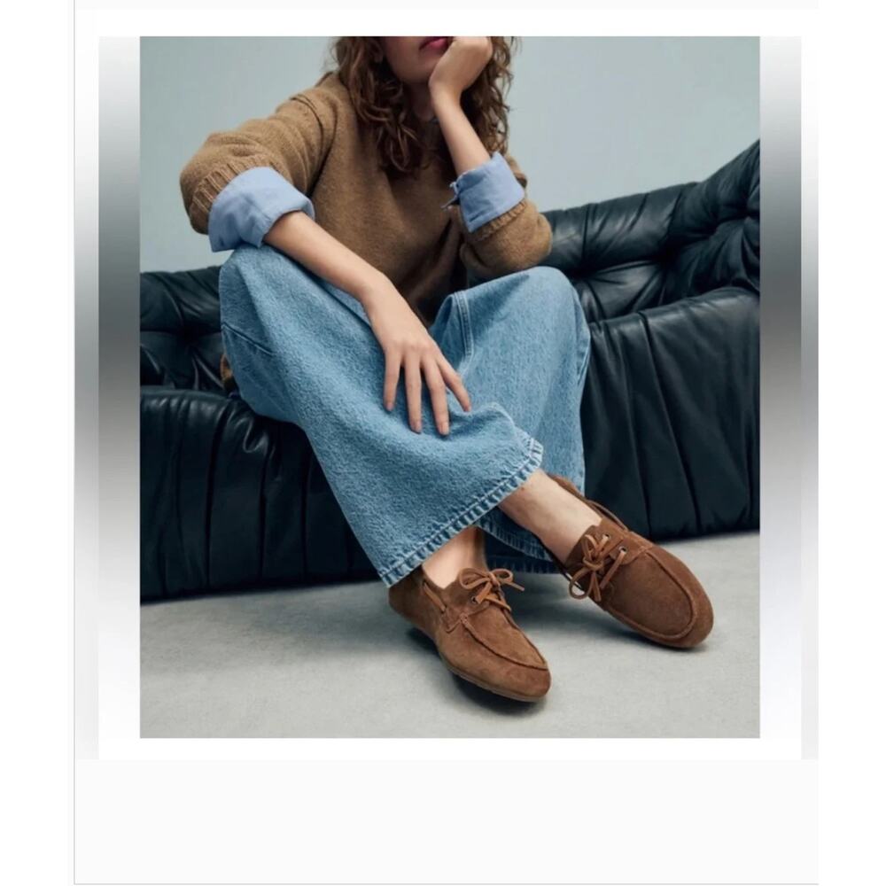 Madewell Jaime Boat Shoe 8 NWT Dried Acorn Brown Tan Suede Flats NX055 Y2K Prep - Picture 4 of 8
